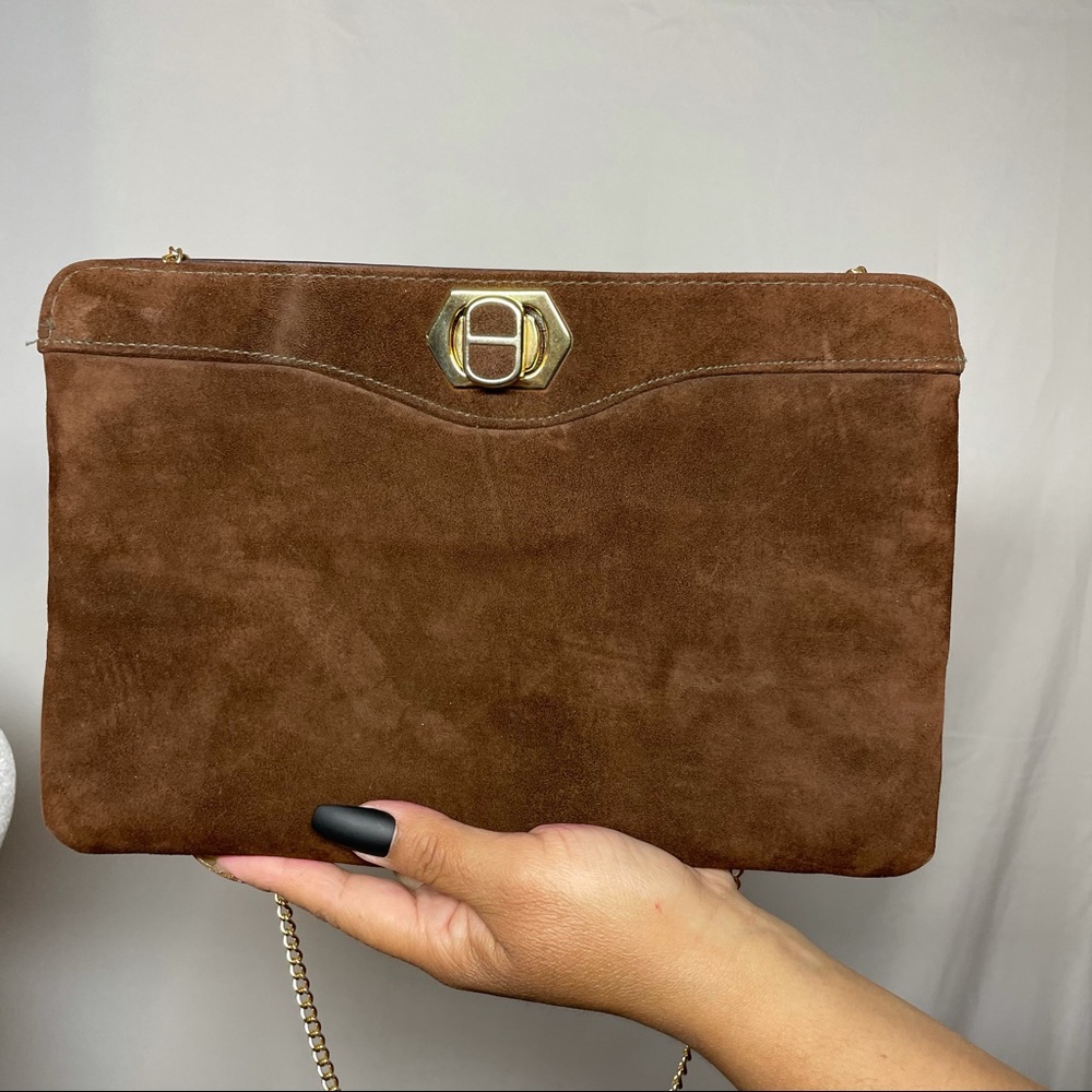 Vintage Suede Leather Brown Purse
